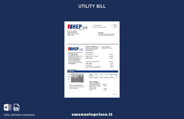 modello word di bolletta elettrica stile verificato Croazia Hrvatska Elektropriv